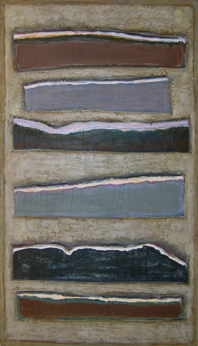 10. Światło i przestrzeń, akryl + media na tekturze, 50  x  70 cm