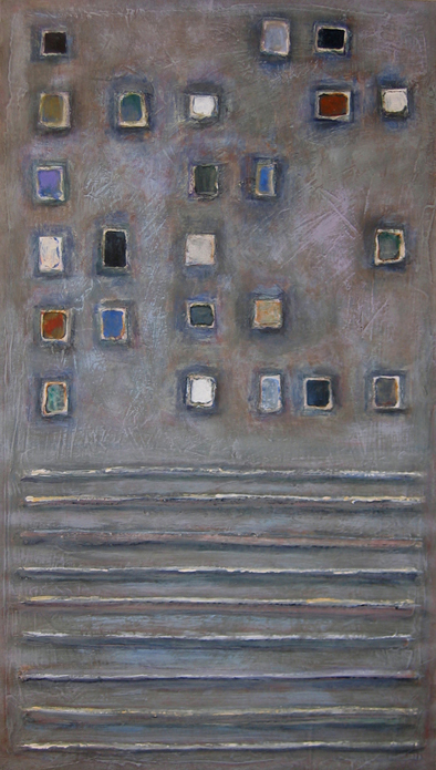 11. Światło i przestrzeń, akryl + media na tekturze, 50  x  70 cm