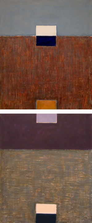 3. Przestrzeń osiowa  ;  akryl, olej + media  na płótnie, 2 szt.,  46  x  55 cm