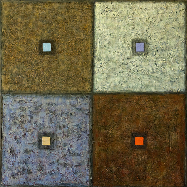 4. Cztery spojrzenia  ;  akryl + media na płótnie , 120  x  120  cm