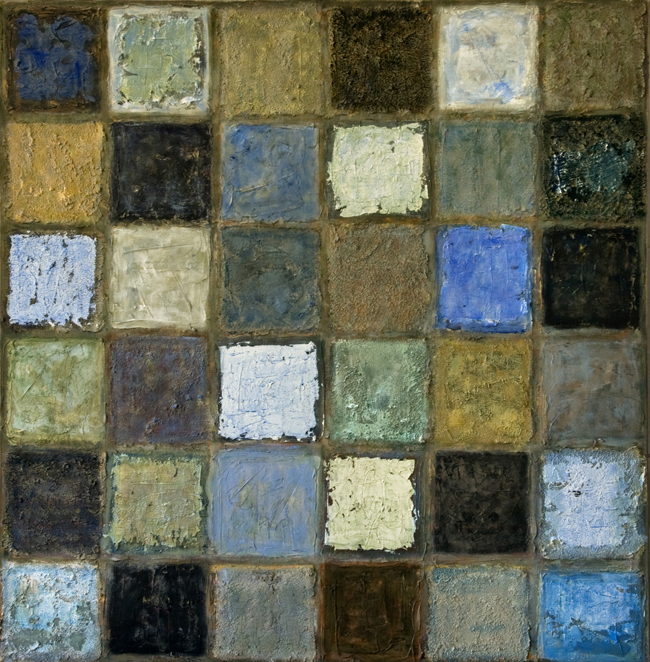 5. Strategia  ;  akryl + medi na płótnie , 120  x  120  cm
