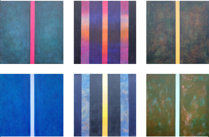 6. Staccato wertykalne  ;  akryl na płótnie, kombinacja 6 szt., 30  x  30  cm
