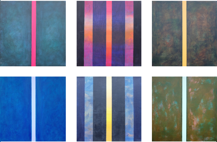 Vertical staccato ; acrylic on canvas, combination of 6 pcs, 30 x 30 cm